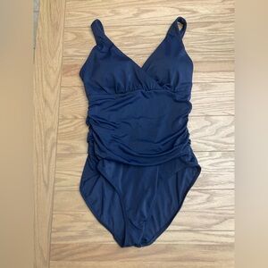 Boden Blue One Piece Swimsuit with Ruched V-Neckline